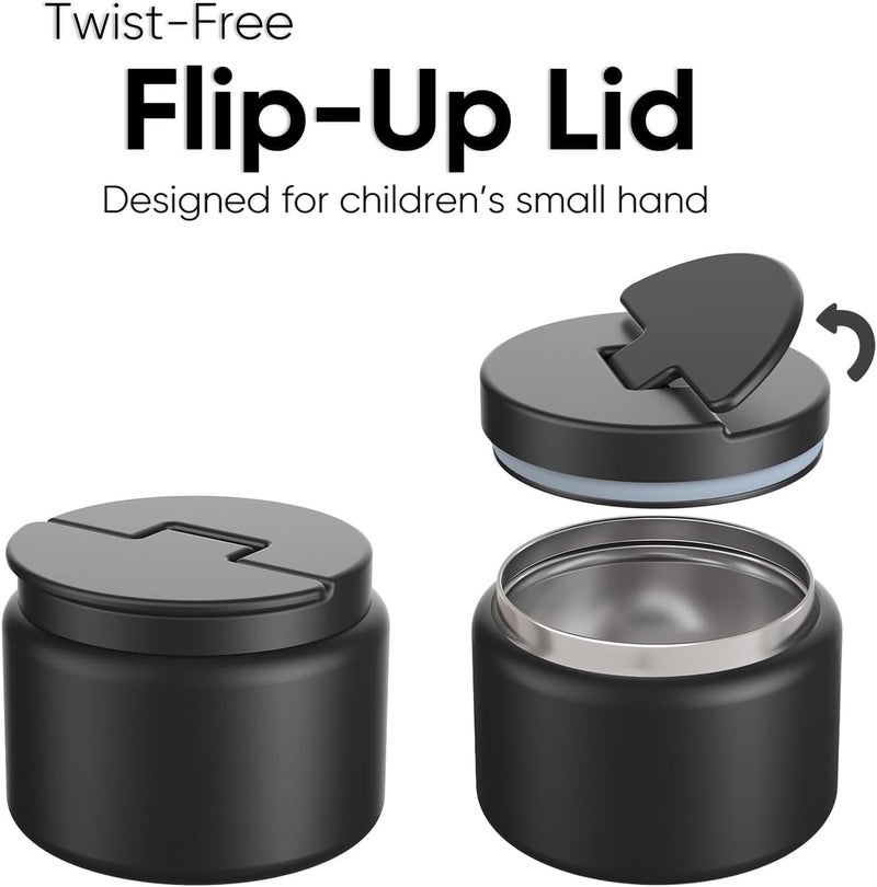 Godobo 14.5oz Soup Thermo for Hot Food Kids Vacuum Insulated Food Jar Twist-Free Soup Thermo for Hot Food Kids Leakproof Stainless Steel Wide Mouth Lunch Container (Black) - Image 2